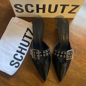 Schutz x Anthropologie black leather kitten heel slide size 8.5